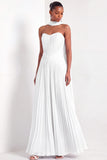 Light Green Pleated A Line Sweetheart Long Formal Dress with Neck Scarf