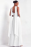 Light Green Pleated A Line Sweetheart Long Formal Dress with Neck Scarf