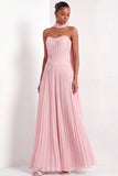Light Green Pleated A Line Sweetheart Long Formal Dress with Neck Scarf