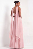 Light Green Pleated A Line Sweetheart Long Formal Dress with Neck Scarf