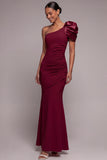 One Shoulder Ruched Dusty Rose Long Formal Dress