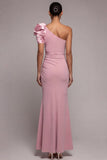 One Shoulder Ruched Dusty Rose Long Formal Dress