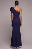 One Shoulder Ruched Dusty Rose Long Formal Dress