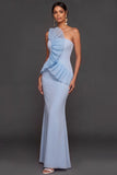 Light Blue Mermaid Strapless Long Formal Dress