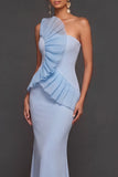 Light Blue Mermaid Strapless Long Formal Dress