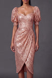 Sheath English Rose Sweetheart Glitter Midi Formal Dress