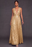 Sparkly Glitter A Line Light Blue Long Formal Dress