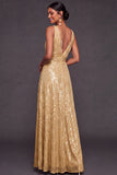 Sparkly Glitter A Line Light Blue Long Formal Dress