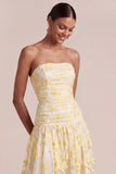 A Line Floral Light Yellow Appliqued Long Formal Dress