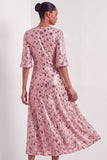 Half Sleeves Dusty Sage Floral Sparkly Long Formal Dress with Slit