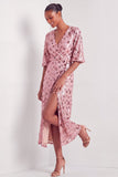 Half Sleeves Dusty Sage Floral Sparkly Long Formal Dress with Slit