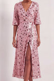 Half Sleeves Dusty Sage Floral Sparkly Long Formal Dress with Slit