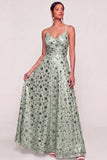 Pink Sparkly Sequined A Line Long Formal Dress