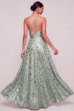 Pink Sparkly Sequined A Line Long Formal Dress