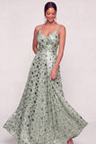 Pink Sparkly Sequined A Line Long Formal Dress