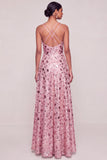 Pink Sparkly Sequined A Line Long Formal Dress