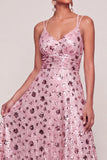 Pink Sparkly Sequined A Line Long Formal Dress