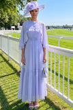 Light Blue Fluter Sleeves A Line Long Mother of the Bride Dress with Ruffles