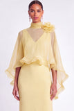 Light Blue Mermaid V Neck Long Mother of the Bride Dress with Cape