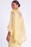 Light Blue Mermaid V Neck Long Mother of the Bride Dress with Cape