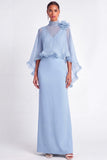 Light Blue Mermaid V Neck Long Mother of the Bride Dress with Cape