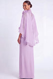 Light Blue Mermaid V Neck Long Mother of the Bride Dress with Cape