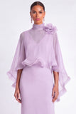 Light Blue Mermaid V Neck Long Mother of the Bride Dress with Cape
