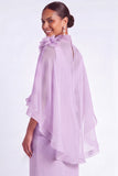Light Blue Mermaid V Neck Long Mother of the Bride Dress with Cape