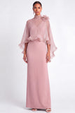 Light Blue Mermaid V Neck Long Mother of the Bride Dress with Cape