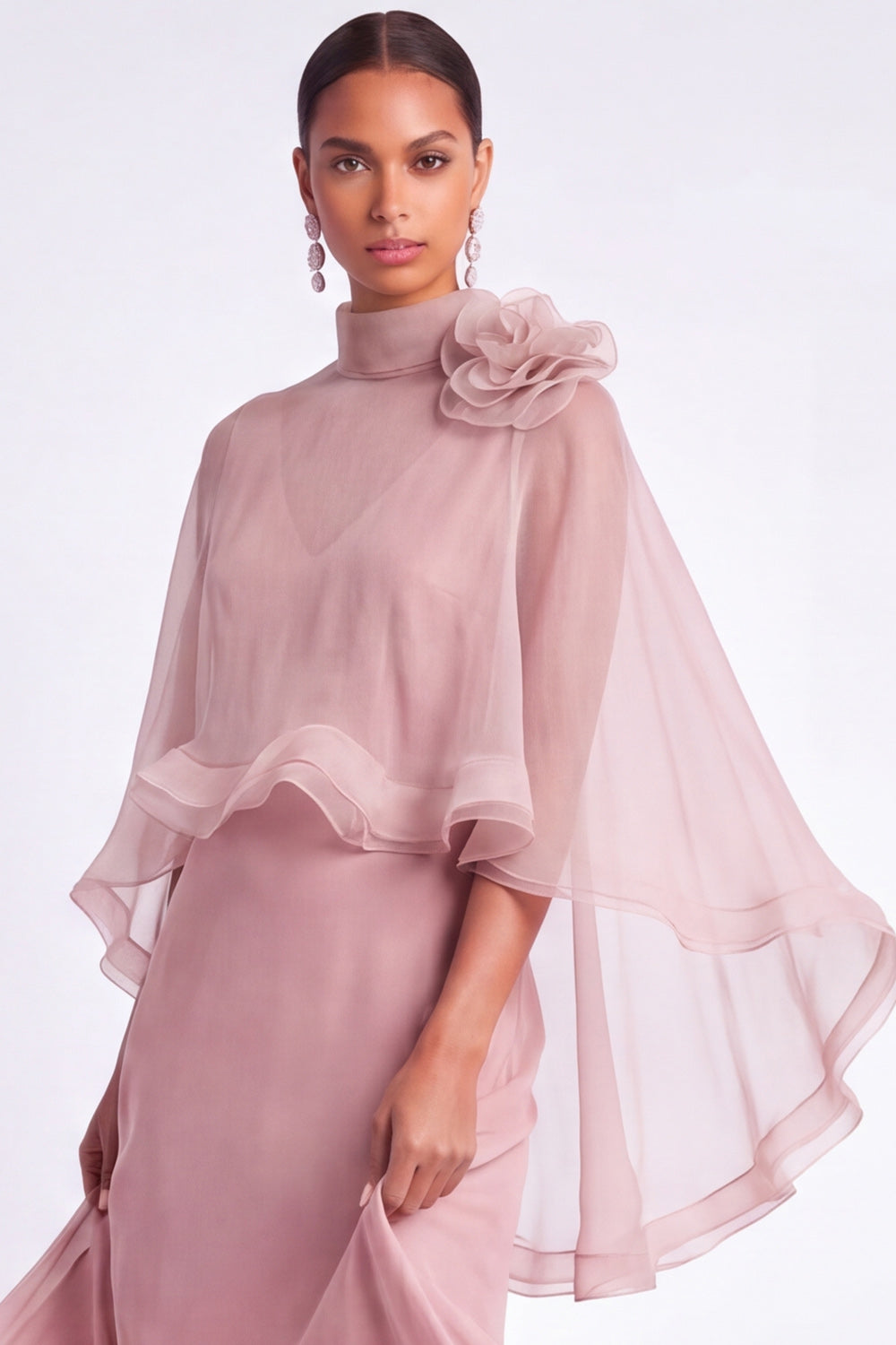 Light Blue Mermaid V Neck Long Mother of the Bride Dress with Cape