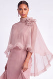 Light Blue Mermaid V Neck Long Mother of the Bride Dress with Cape