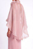 Light Blue Mermaid V Neck Long Mother of the Bride Dress with Cape