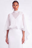 Light Blue Mermaid V Neck Long Mother of the Bride Dress with Cape