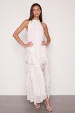 White Long Ruffled Lace Halter Beach Wedding Dress