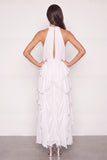 White Long Ruffled Lace Halter Beach Wedding Dress
