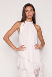 White Long Ruffled Lace Halter Beach Wedding Dress