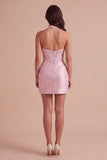 Pink Sparkly Corset Bodycon Halter Short Cocktail Dress with Beading
