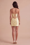 Sparkly Yellow Beaded Bodycon Halter Keyhole Short Cocktail Dress