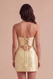 Sparkly Yellow Beaded Bodycon Halter Keyhole Short Cocktail Dress