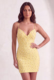 Sparkly Beaded Pink Bodycon Spaghetti Straps Short Cocktail Dress