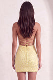 Sparkly Beaded Pink Bodycon Spaghetti Straps Short Cocktail Dress