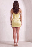 Sparkly Beaded Yellow Corset Bodycon Off the Shoulder Short Cocktail Dress with Pearls