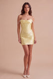 Sparkly Beaded Yellow Corset Bodycon Off the Shoulder Short Cocktail Dress with Pearls