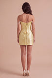 Sparkly Beaded Yellow Corset Bodycon Off the Shoulder Short Cocktail Dress with Pearls