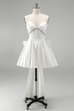 Sparkly White Corset Strapless Short Cocktail Dress with Rhinestone