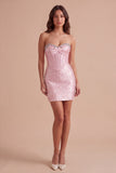 Sparkly Pink Corset Bodycon Strapless Beading Short Cocktail Dress with Rhinestone