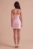 Sparkly Pink Corset Bodycon Strapless Beading Short Cocktail Dress with Rhinestone