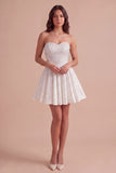 Sparkly Beaded White A-Line Strapless Short Cocktail Dress with Pearls