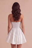 Sparkly Beaded White A-Line Strapless Short Cocktail Dress with Pearls