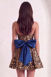 Brown Cheetah Print Strapless A-Line Short Cocktail Dress with Bow
